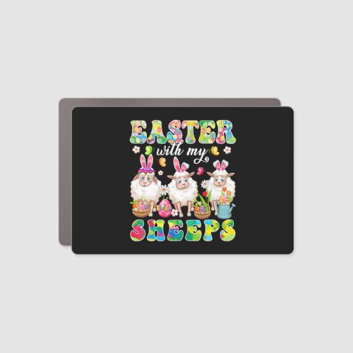 Easter With My Sheeps Three Colorful Bunny Sheeps Car Magnet