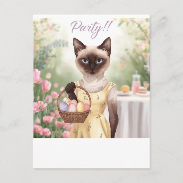 Easter with Siamese Cat Party Invitation  (Front)