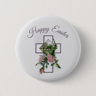 Easter with Vintage Cross and Flowers Button