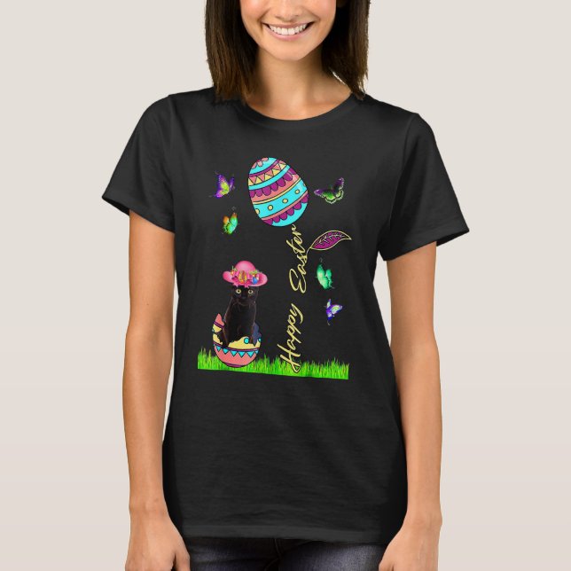 Easter Women Lucky Black Cat Bunny Easter Bonnet G T-Shirt (Front)
