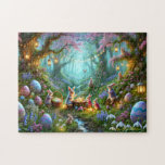 Easter Woodland, Enchanted Forest, Spring Bunnies Jigsaw Puzzle<br><div class="desc">This artwork "Enchanted Easter Woodland: A Magical Spring Celebration Among Blossoms and Bunnies" jigsaw puzzle captures the enchanting beauty of an Easter woodland alive with magic and wonder. Deep within the forest, a family of rabbits is busy preparing for Easter. They joyfully paint eggs and set up a delightful spring...</div>