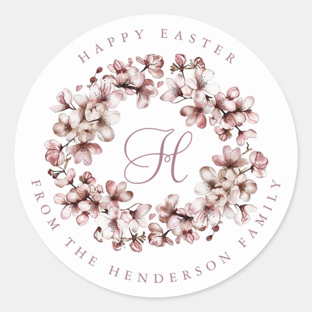 Easter Wreath Personalized Name Round Stickers (Front)