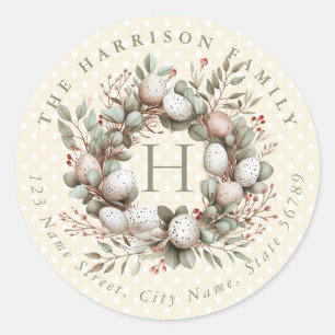 Easter Wreath Personalized Name Round Stickers