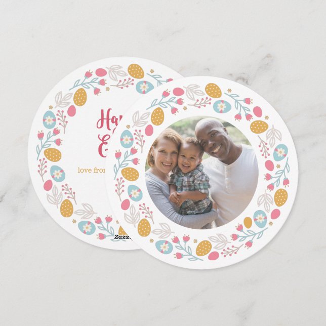 Easter Wreath Personalized Photo And Text Holiday Card (Front/Back)