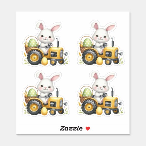 Easter Yellow Rabbit Tractor Eggs Sticker