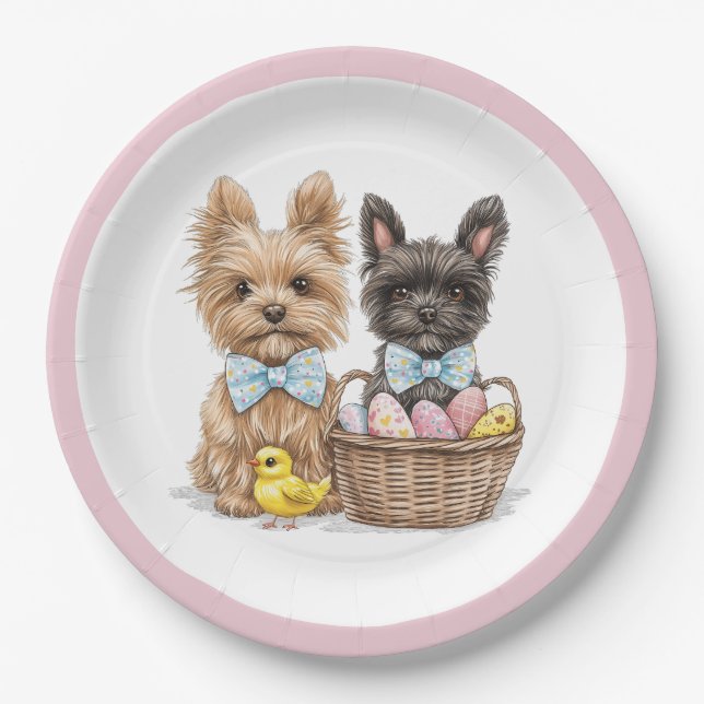 Easter Yorkshire Terrier Dogs Paper Plates (Front)