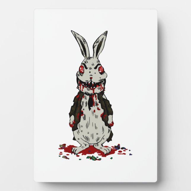 Easter Zombie Rabbit Halloween Bunny Plaque (Front)