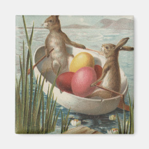 EasterBunnies in a Boat with Colored Eggs Magnet