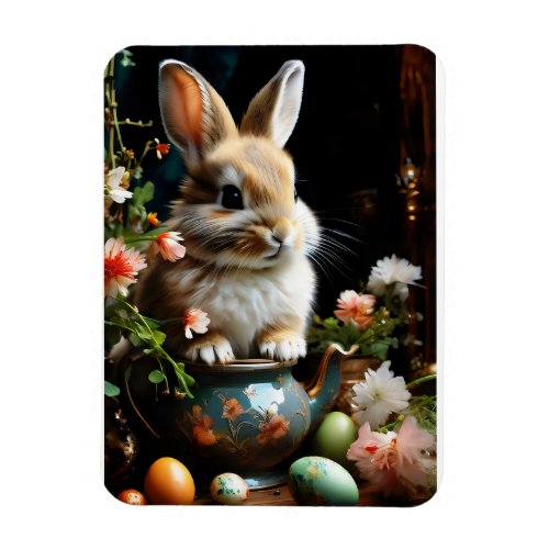 Easterbunny with painted eggs and flowers magnet