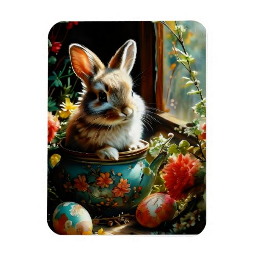 Easterbunny with painted eggs and flowers magnet