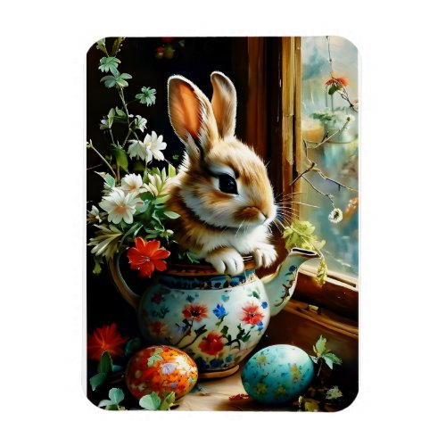 Easterbunny with painted eggs florals magnet