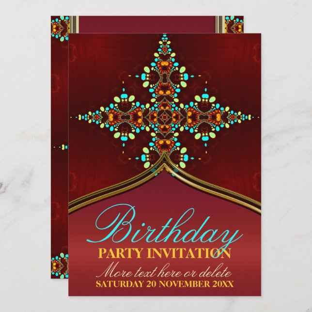 Eastern Aqua Spice Birthday Party Invitations (Front/Back)