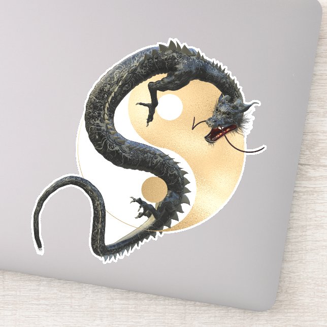 Eastern Asian Dragon Gold Yin Yang Sticker (Detail)
