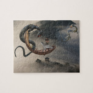 Eastern Asian Dragon Ninja Tiger Flying boats Jigsaw Puzzle