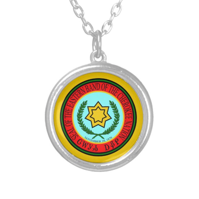 Eastern Band Of The Cherokee Seal Silver Plated Necklace (Front)