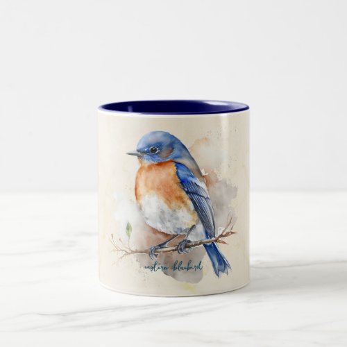 Eastern Bluebird Blue Orange Rustic Watercolor  Two_Tone Coffee Mug