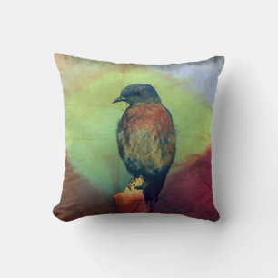 Eastern Bluebird -Colorful Diamond- Throw Pillow
