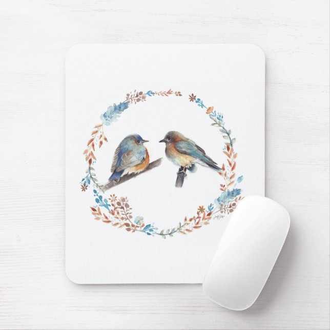  Eastern Bluebird Couple Floral Wreath Mouse Pad (With Mouse)