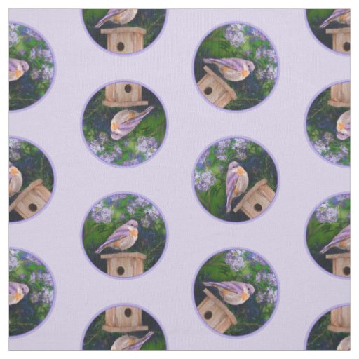 Eastern Bluebird in Lilacs Painting Original Art Fabric