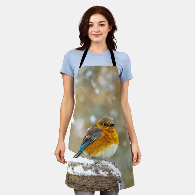 Eastern Bluebird in Snow - Original Photograph Apron (Worn)