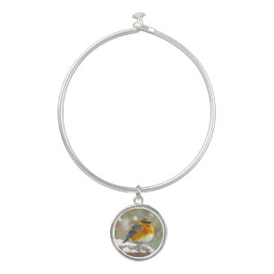 Eastern Bluebird in Snow - Original Photograph Bangle Bracelet