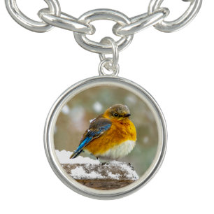 Eastern Bluebird in Snow - Original Photograph Bracelet