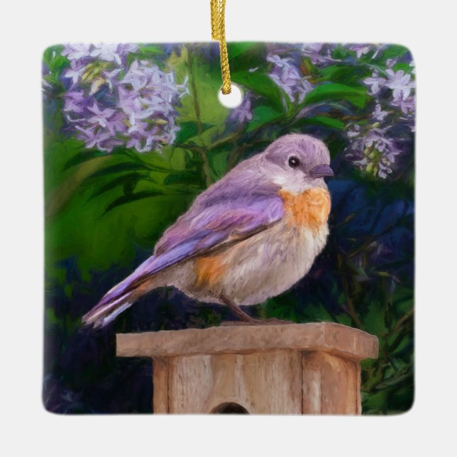 Eastern Bluebird in Snow - Original Photograph Ceramic Ornament (Front)