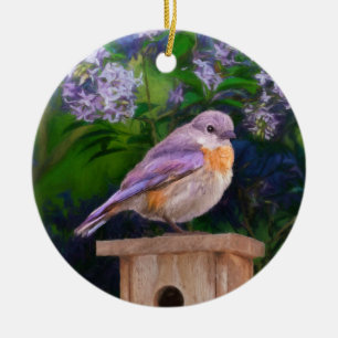 Eastern Bluebird in Snow - Original Photograph Ceramic Ornament