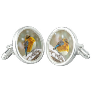 Eastern Bluebird in Snow - Original Photograph Cufflinks