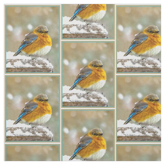 Eastern Bluebird in Snow - Original Photograph Fabric (Swatch)