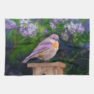 Eastern Bluebird in Snow - Original Photograph Kitchen Towel