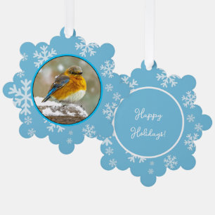Eastern Bluebird in Snow - Original Photograph Ornament Card