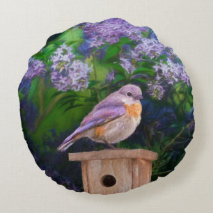 Eastern Bluebird in Snow - Original Photograph Round Pillow