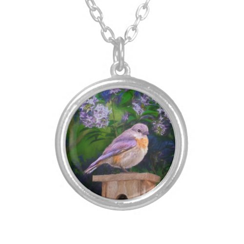 Eastern Bluebird in Snow _ Original Photograph Silver Plated Necklace