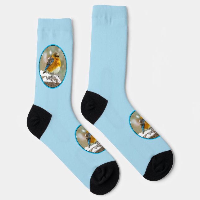 Eastern Bluebird in Snow - Original Photograph Socks (Right)