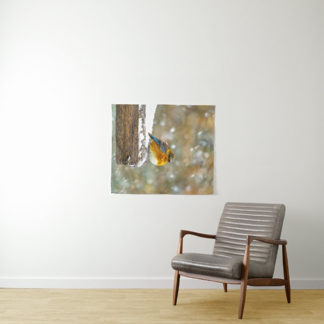 Eastern Bluebird in Snow - Original Photograph Tapestry (In Situ (Horizontal))