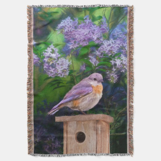 Eastern Bluebird in Snow - Original Photograph Throw Blanket (Front Vertical)