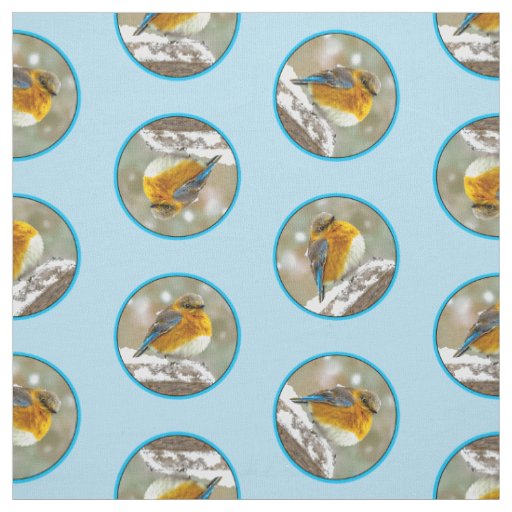 Eastern Bluebird in Snowstorm Original Photograph Fabric
