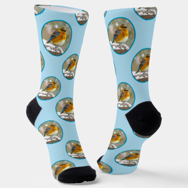Eastern Bluebird in Snowstorm Original Photograph Socks (Angled)