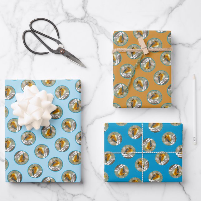 Eastern Bluebird in Snowstorm Original Photograph Wrapping Paper Sheets (Front)