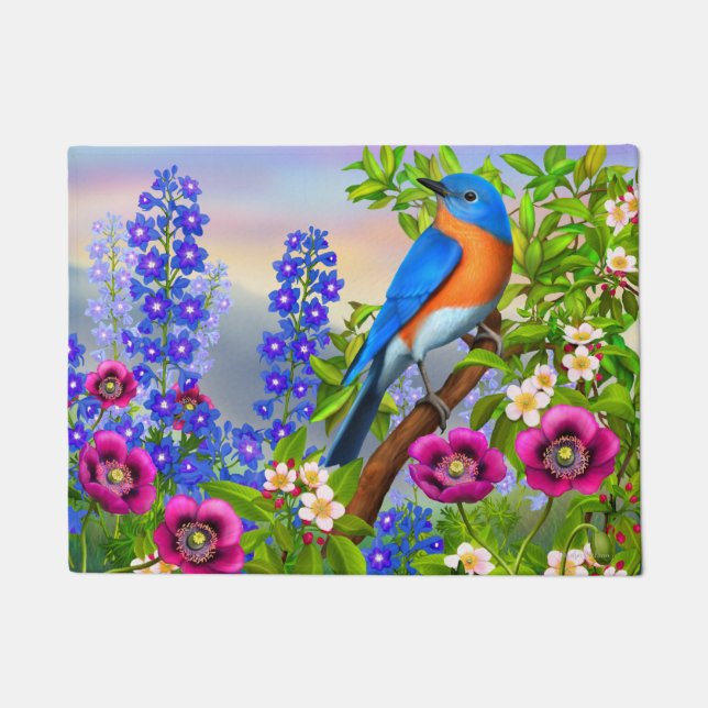 Eastern Bluebird in the Garden Doormat (Front)