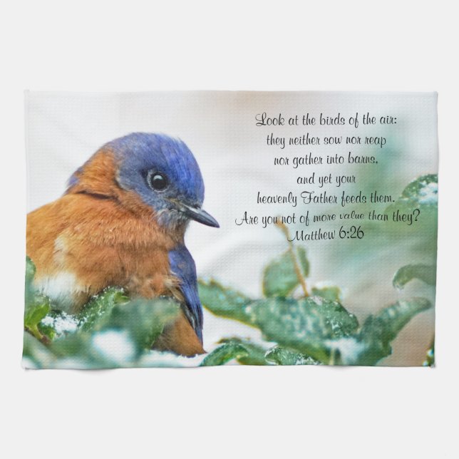 Eastern Bluebird Kitchen Towel Matthew 6:26 (Horizontal)