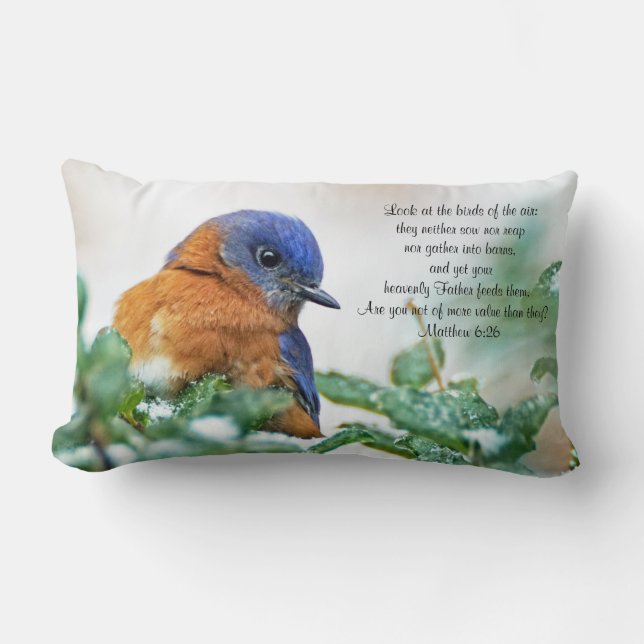 Eastern Bluebird Lumbar Pillow Matthew 6:26 (Front)