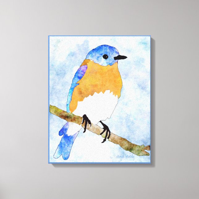 Eastern Bluebird – male -  watercolor style canvas (Front)