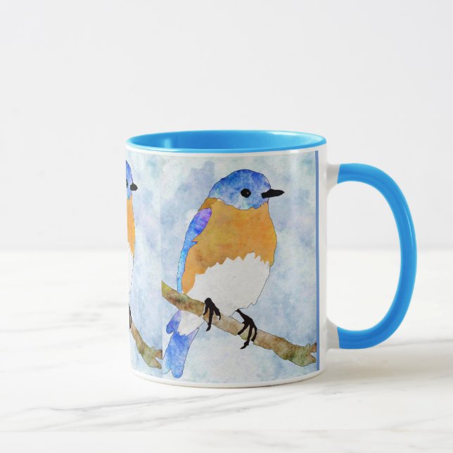 Eastern Bluebird – male -  watercolor style mug (Right)