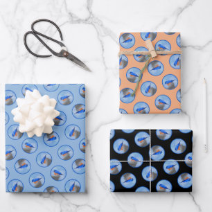 Eastern Bluebird on Birdbath Original Bird Art Wrapping Paper Sheets