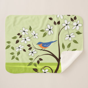 Eastern Bluebird On Flowering Tree Sherpa Blanket