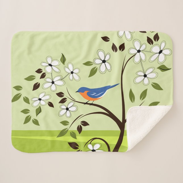 Eastern Bluebird On Flowering Tree Sherpa Blanket (Front (Horizontal))