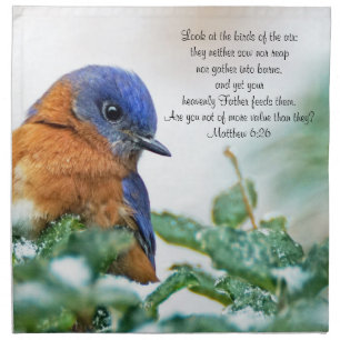 Eastern Bluebird on Limb Cloth Napkin Matthew 6:26