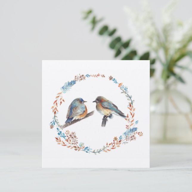 Eastern Bluebirds Couple Floral Wreath (Standing Front)